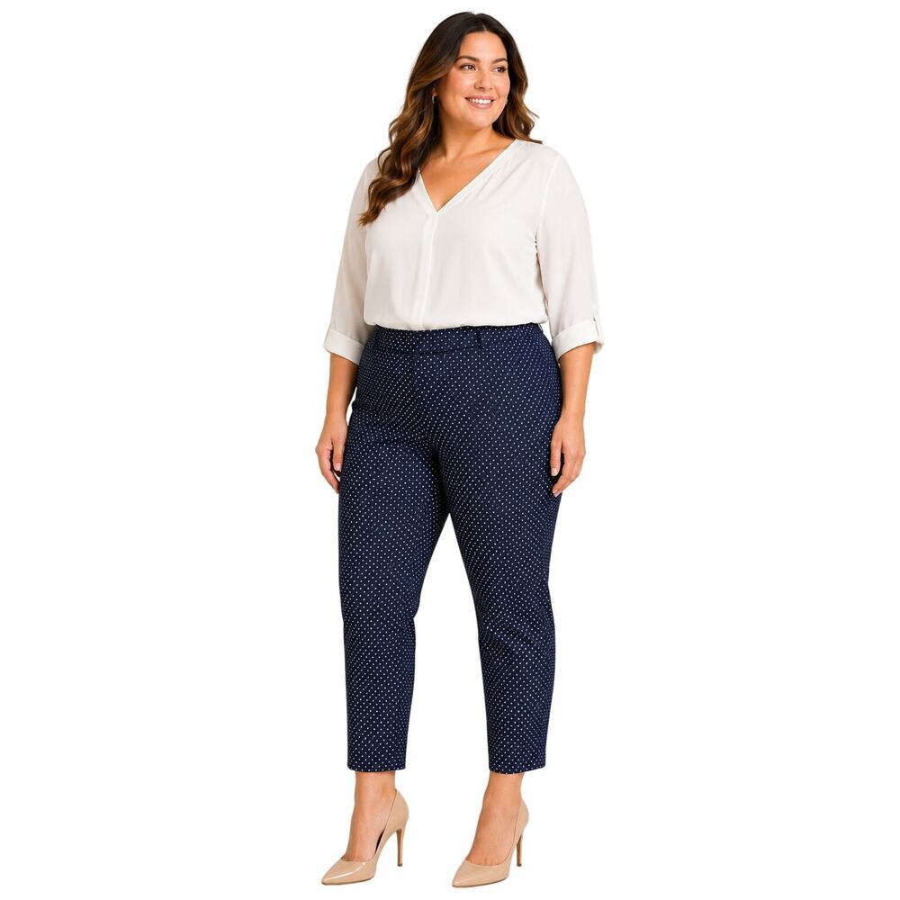 NWT premise black white polkadot stretch pull on pants ankle tummy smoothing 1X